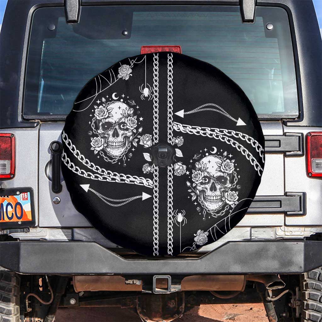 Western Gothic Yoke Spare Tire Cover Skull Rose With Spider - Wonder Print Shop