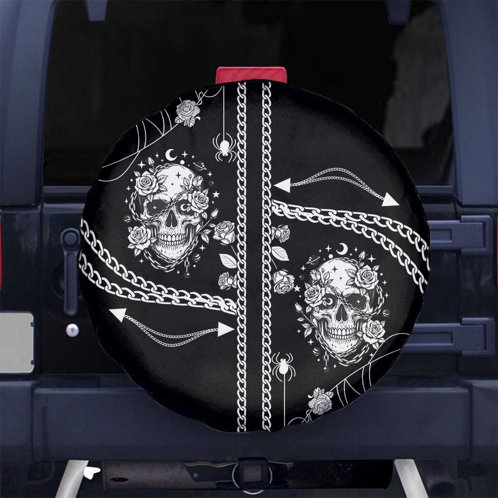 Western Gothic Yoke Spare Tire Cover Skull Rose With Spider - Wonder Print Shop