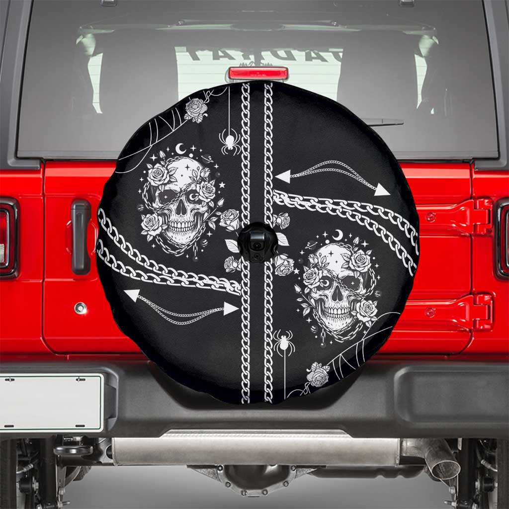 Western Gothic Yoke Spare Tire Cover Skull Rose With Spider - Wonder Print Shop
