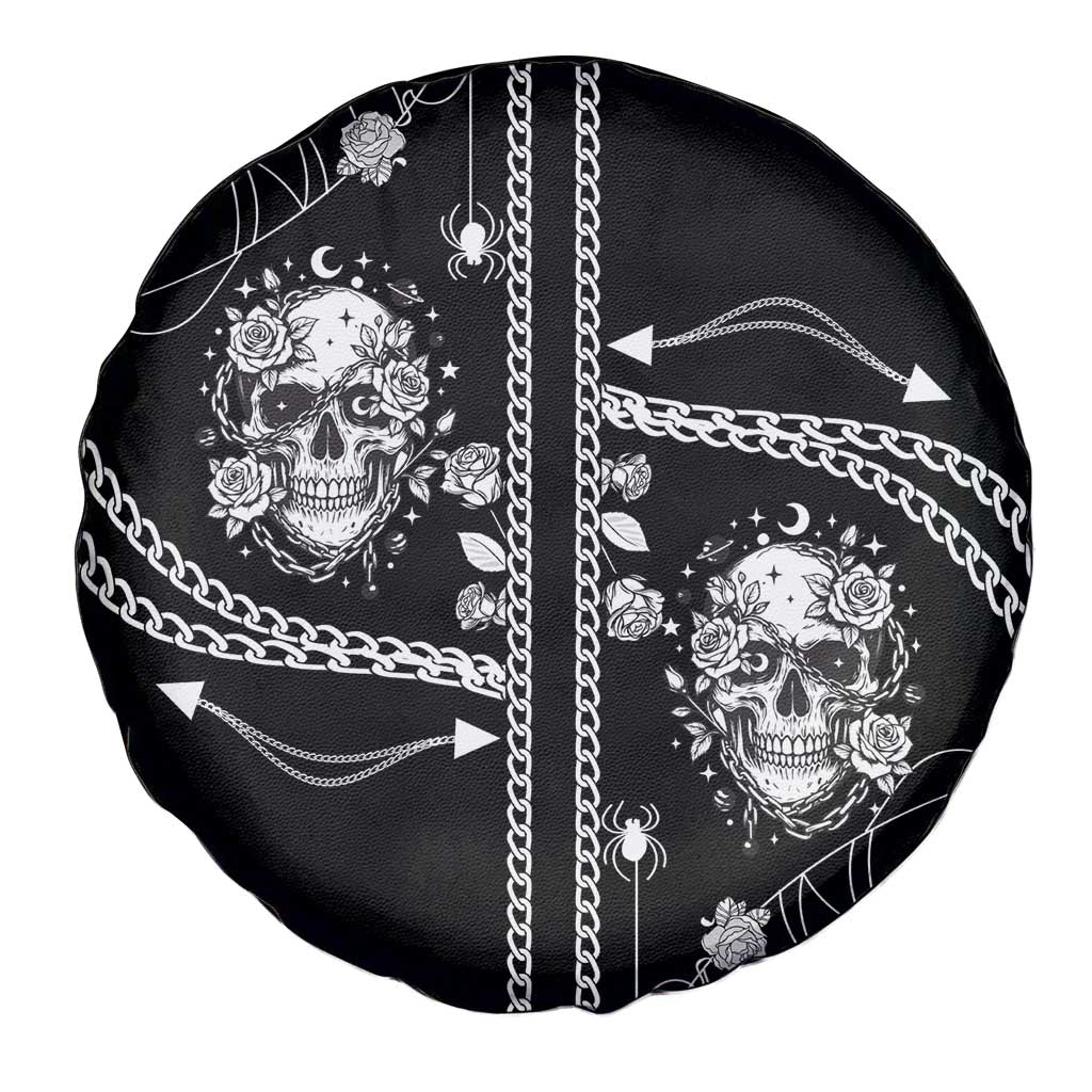 Western Gothic Yoke Spare Tire Cover Skull Rose With Spider - Wonder Print Shop
