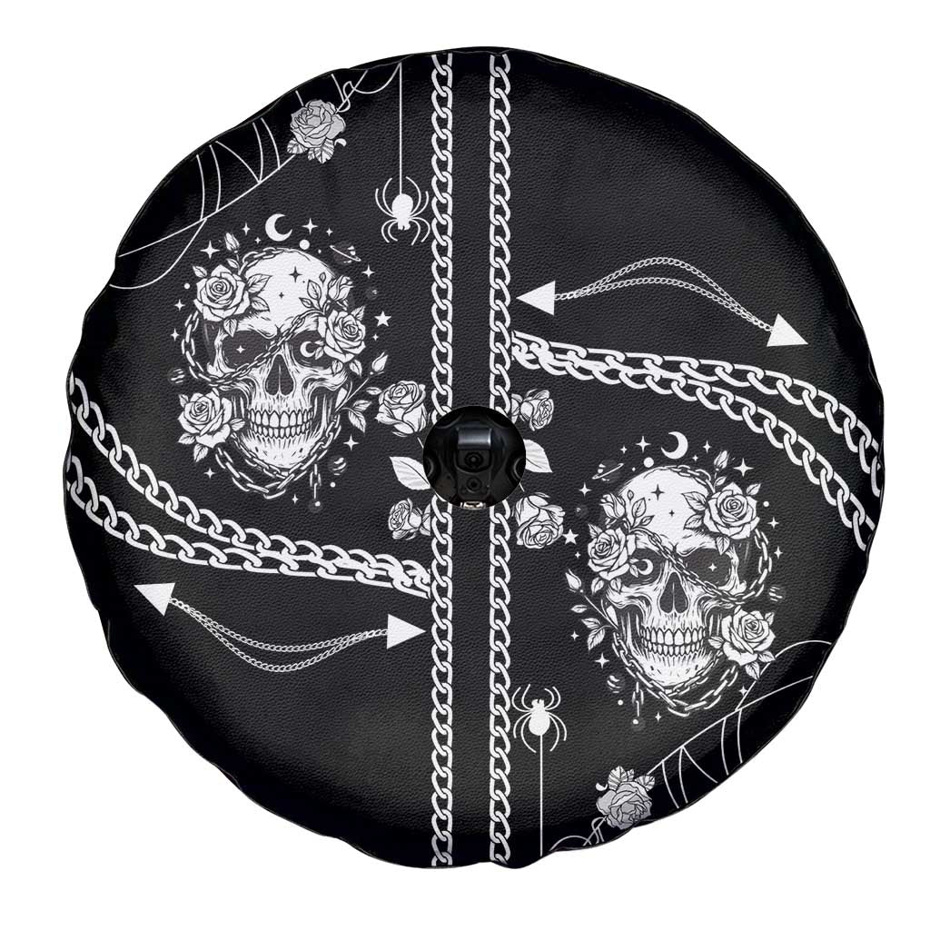 Western Gothic Yoke Spare Tire Cover Skull Rose With Spider - Wonder Print Shop