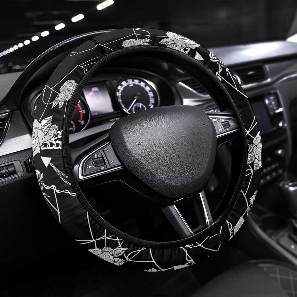 Western Gothic Yoke Steering Wheel Cover Skull Rose With Spider - Wonder Print Shop