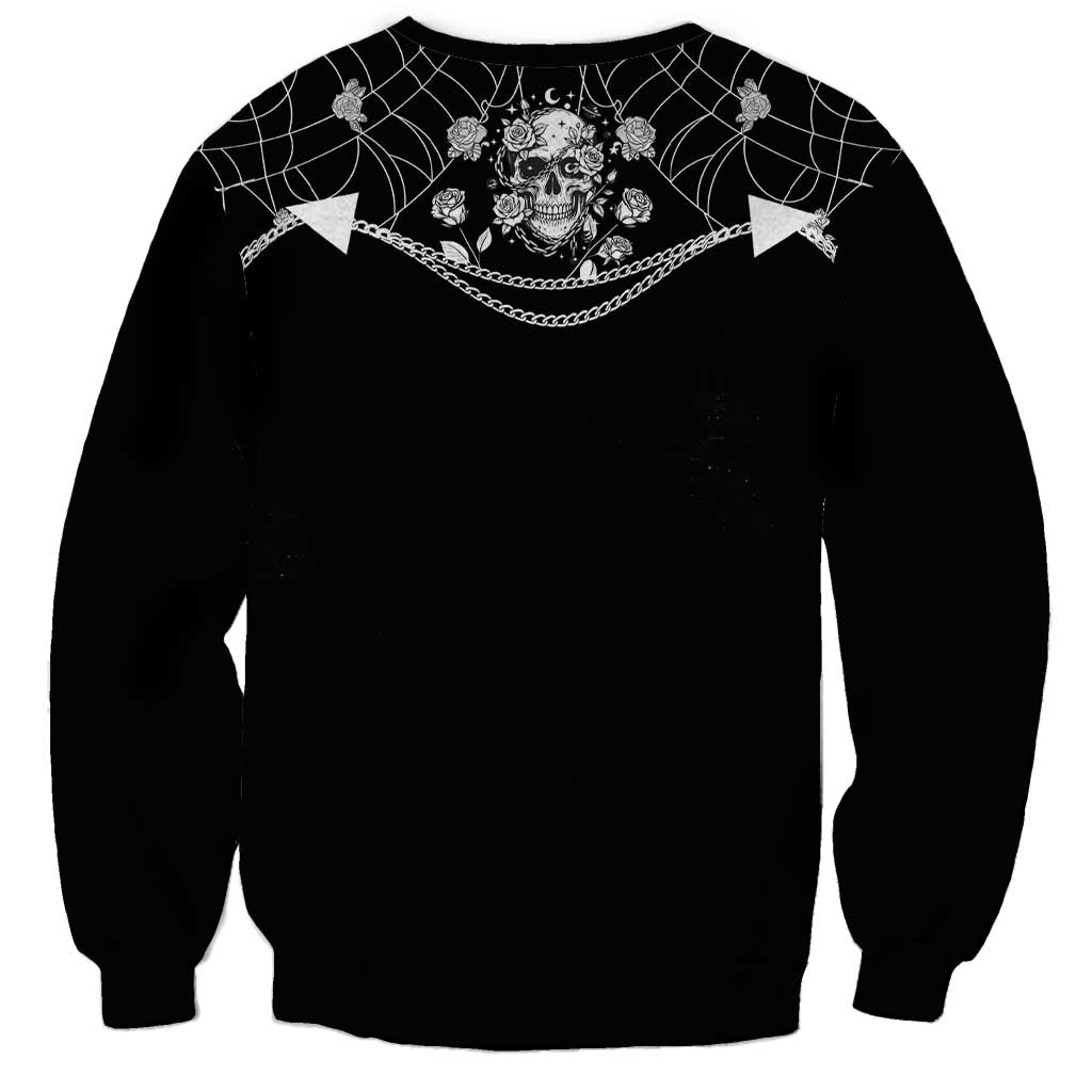 Western Gothic Yoke Sweatshirt Skull Rose With Spider - Wonder Print Shop