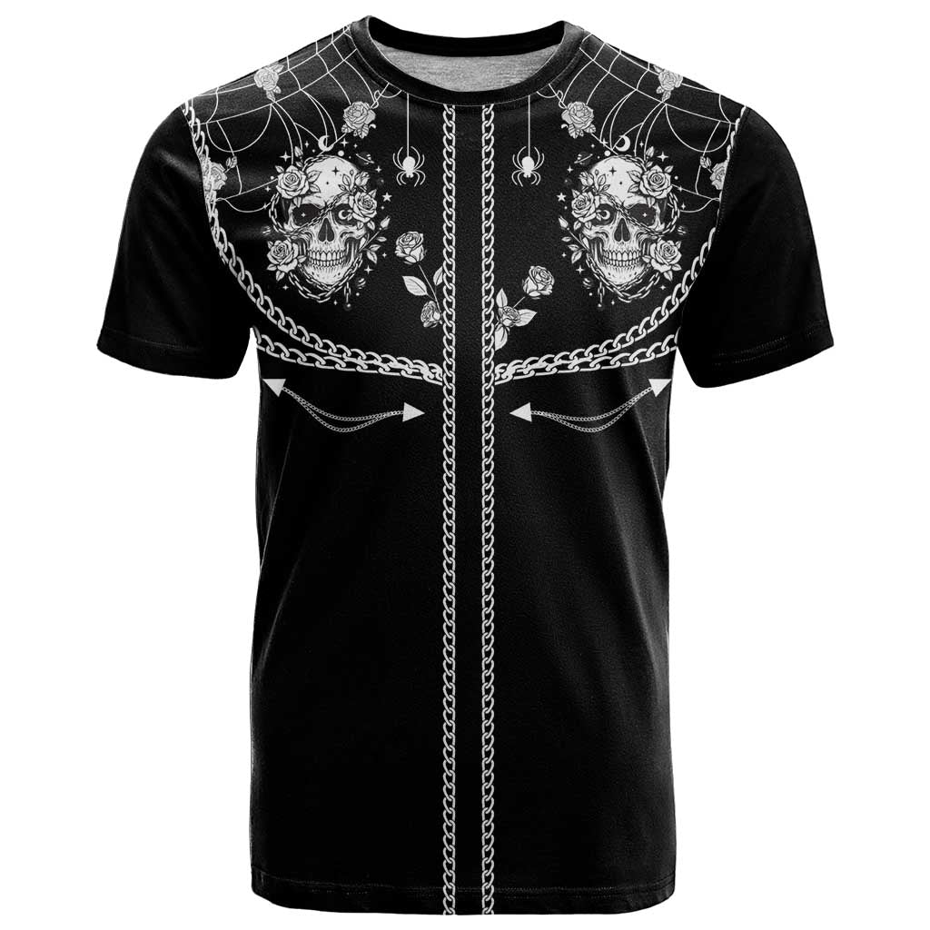 Western Gothic Yoke T Shirt Skull Rose With Spider - Wonder Print Shop
