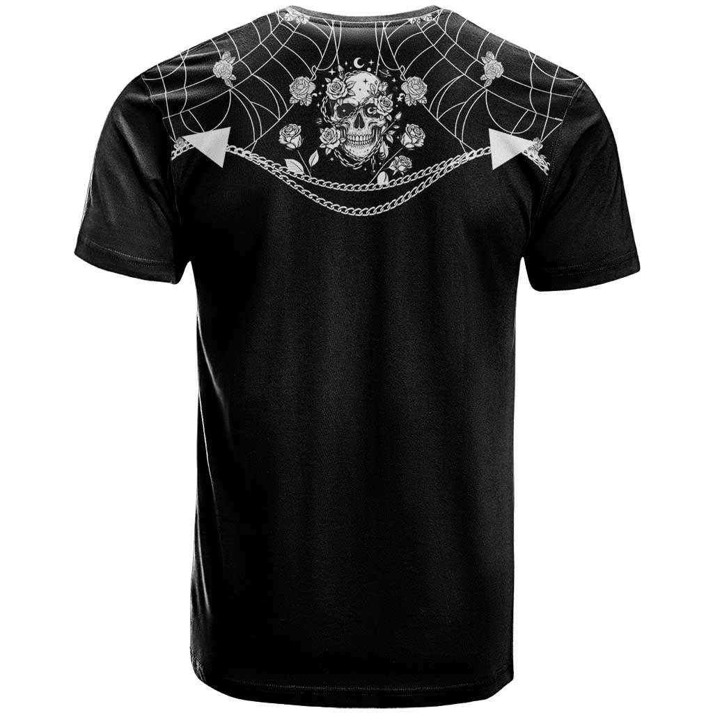 Western Gothic Yoke T Shirt Skull Rose With Spider - Wonder Print Shop