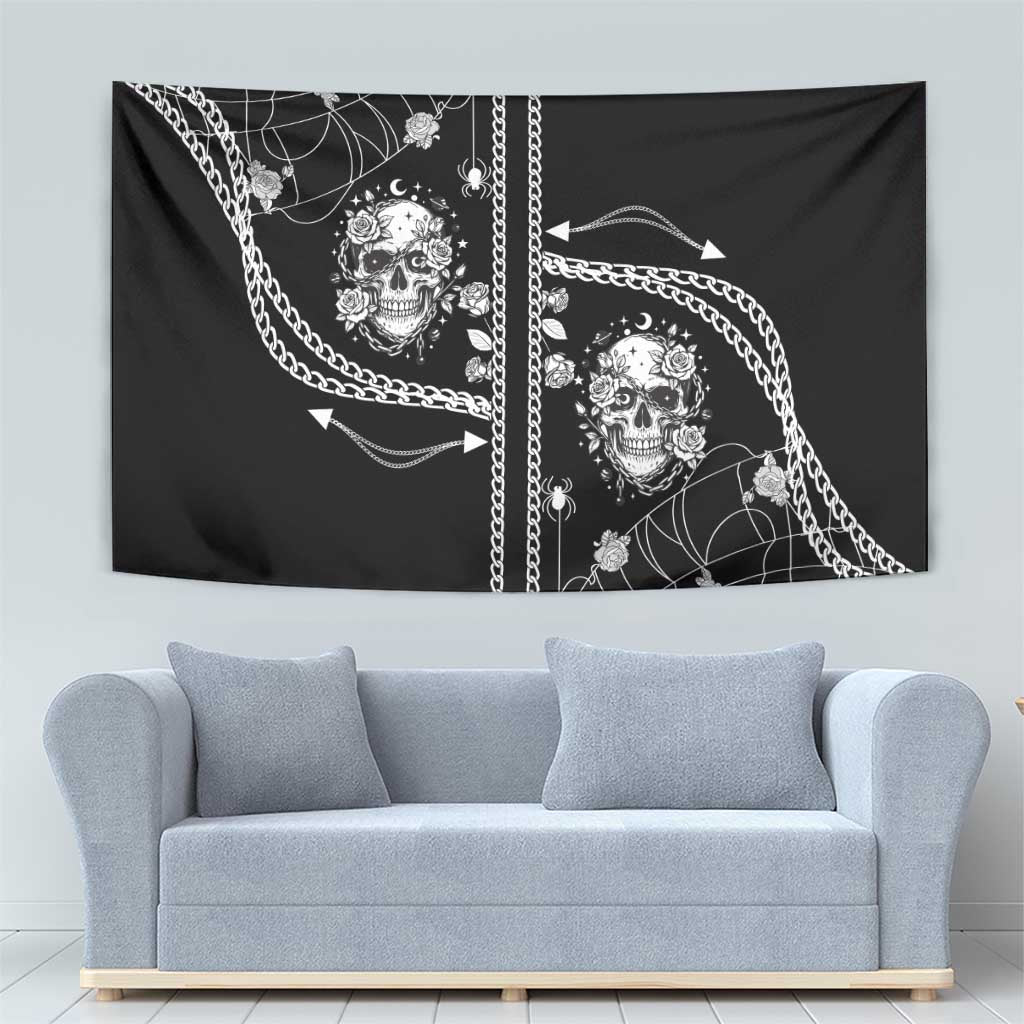 Western Gothic Yoke Tapestry Skull Rose With Spider - Wonder Print Shop