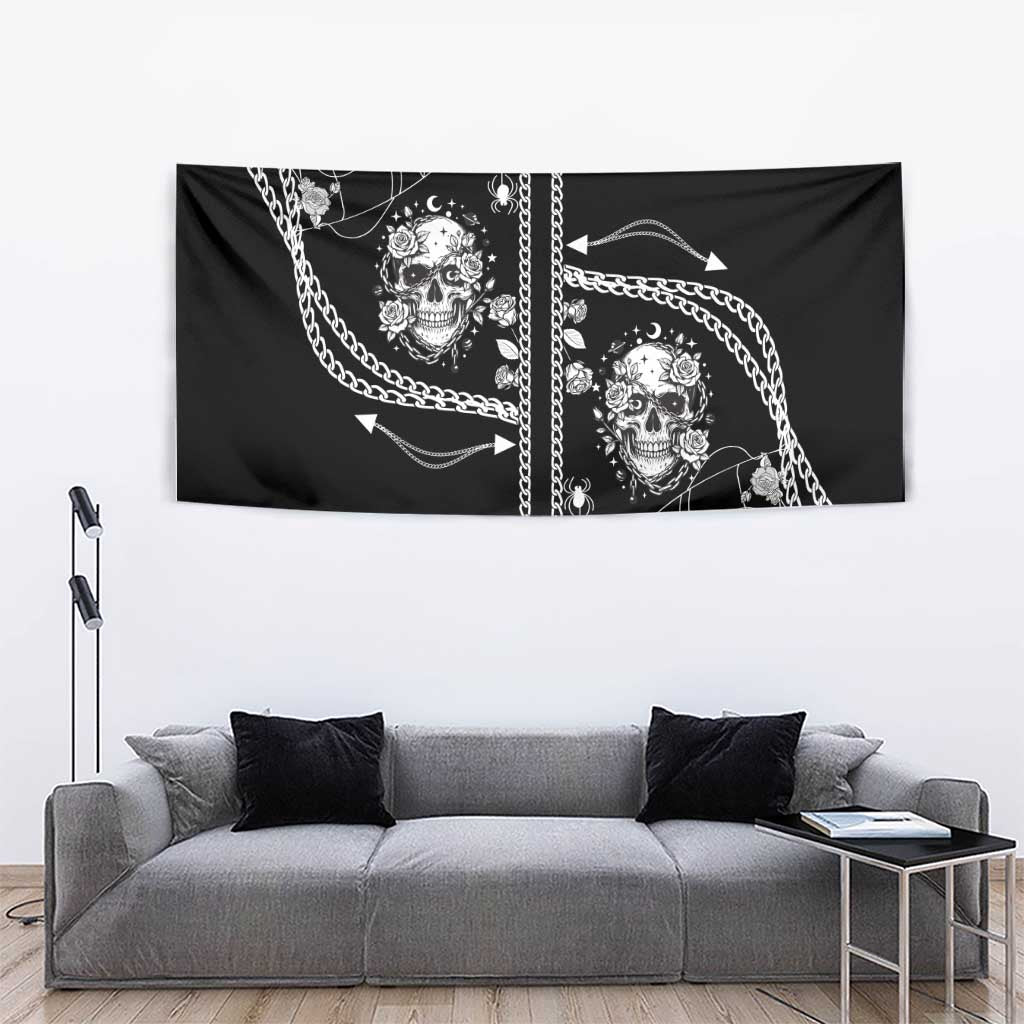 Western Gothic Yoke Tapestry Skull Rose With Spider - Wonder Print Shop