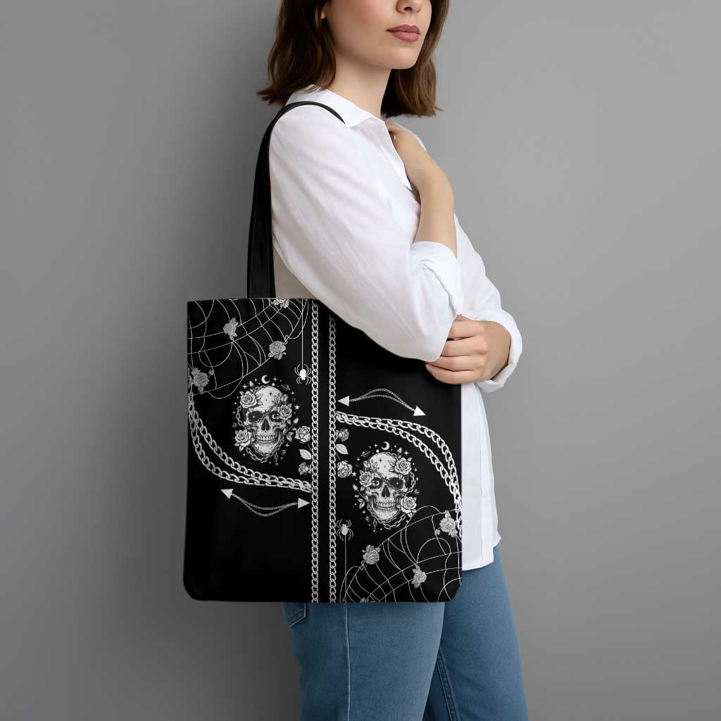 Western Gothic Yoke Tote Bag Skull Rose With Spider - Wonder Print Shop