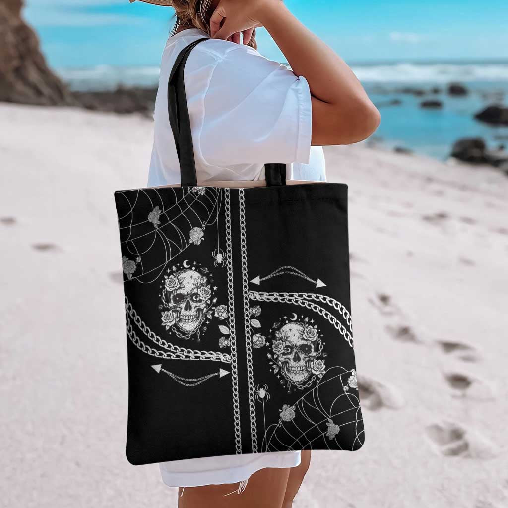 Western Gothic Yoke Tote Bag Skull Rose With Spider - Wonder Print Shop