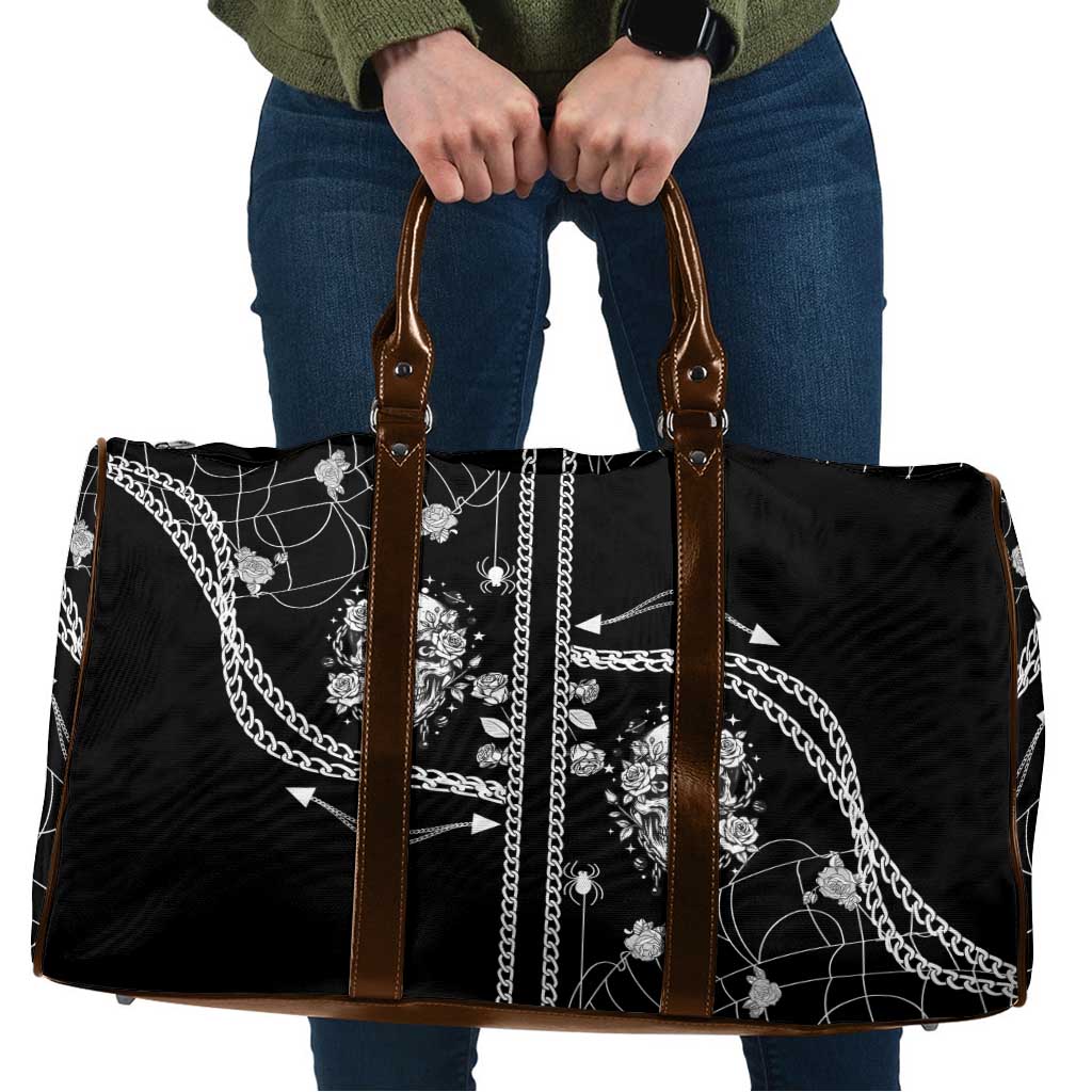 Western Gothic Yoke Travel Bag Skull Rose With Spider - Wonder Print Shop