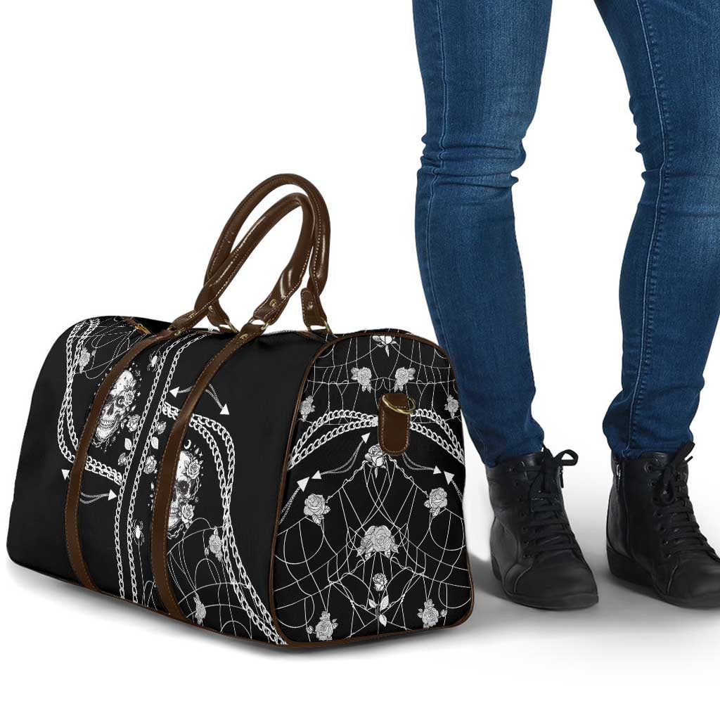 Western Gothic Yoke Travel Bag Skull Rose With Spider - Wonder Print Shop