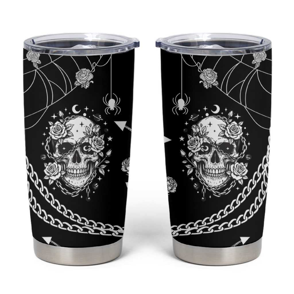 Western Gothic Yoke Tumbler Cup Skull Rose With Spider - Wonder Print Shop