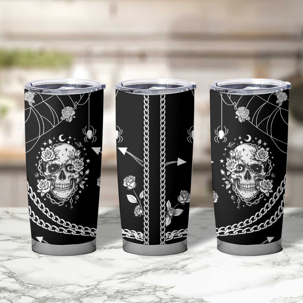 Western Gothic Yoke Tumbler Cup Skull Rose With Spider - Wonder Print Shop