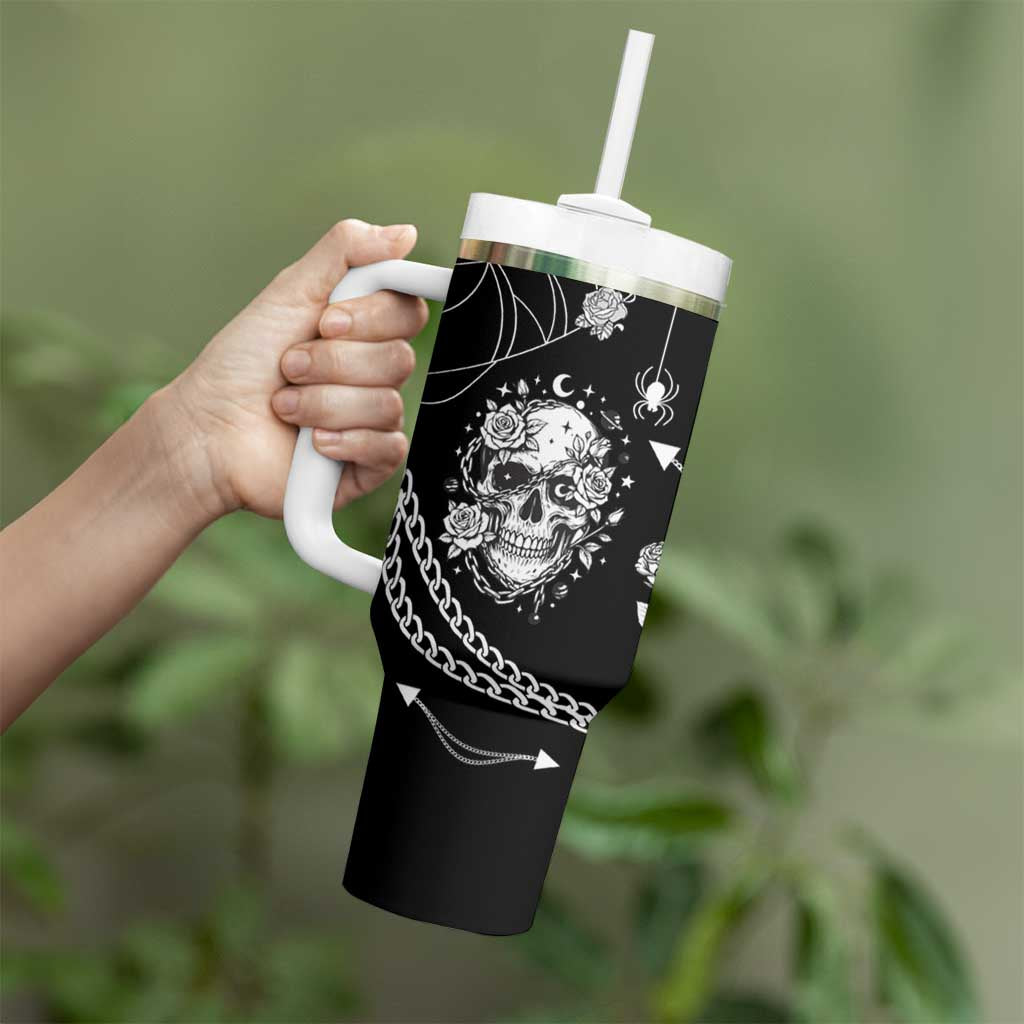 Western Gothic Yoke Tumbler With Handle Skull Rose With Spider - Wonder Print Shop