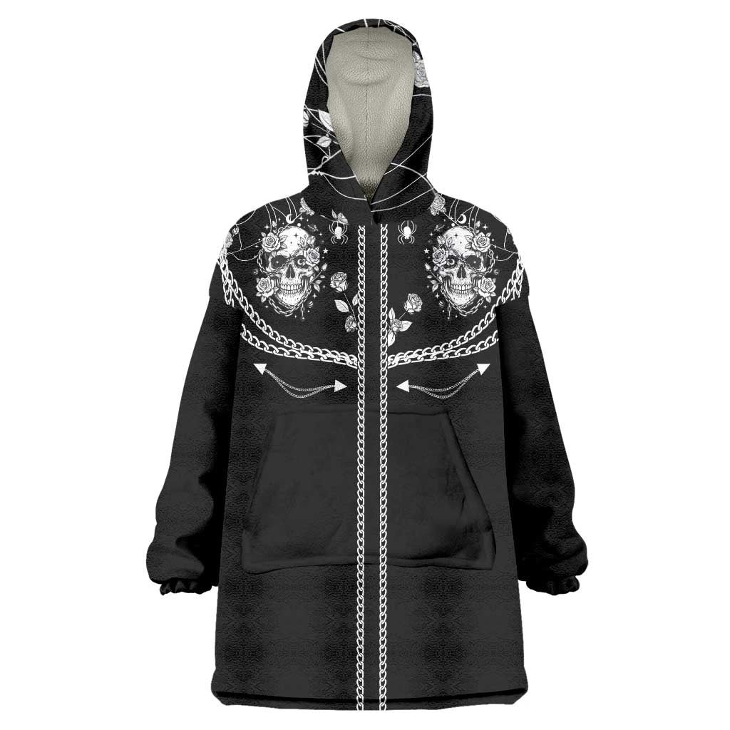 Western Gothic Yoke Wearable Blanket Hoodie Skull Rose With Spider - Wonder Print Shop