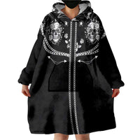 Western Gothic Yoke Wearable Blanket Hoodie Skull Rose With Spider - Wonder Print Shop
