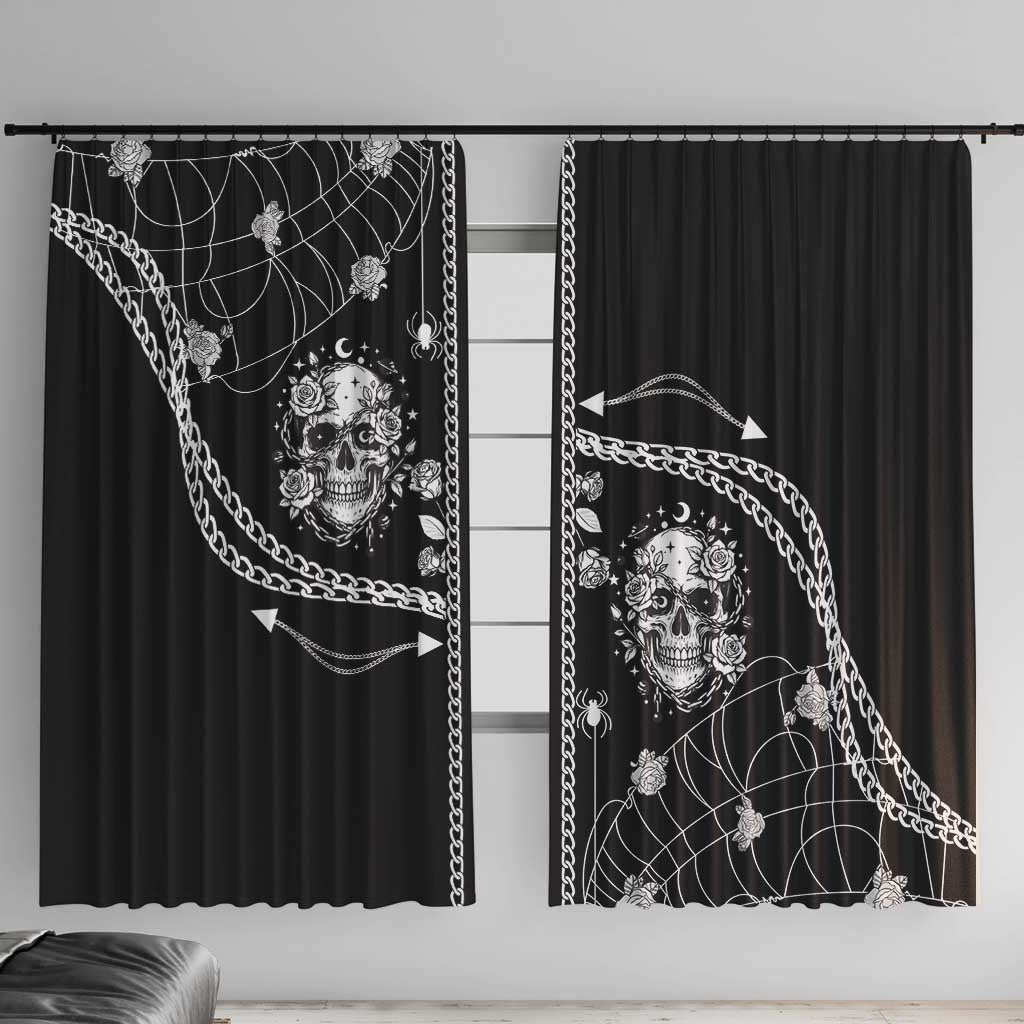 Western Gothic Yoke Window Curtain Skull Rose With Spider - Wonder Print Shop