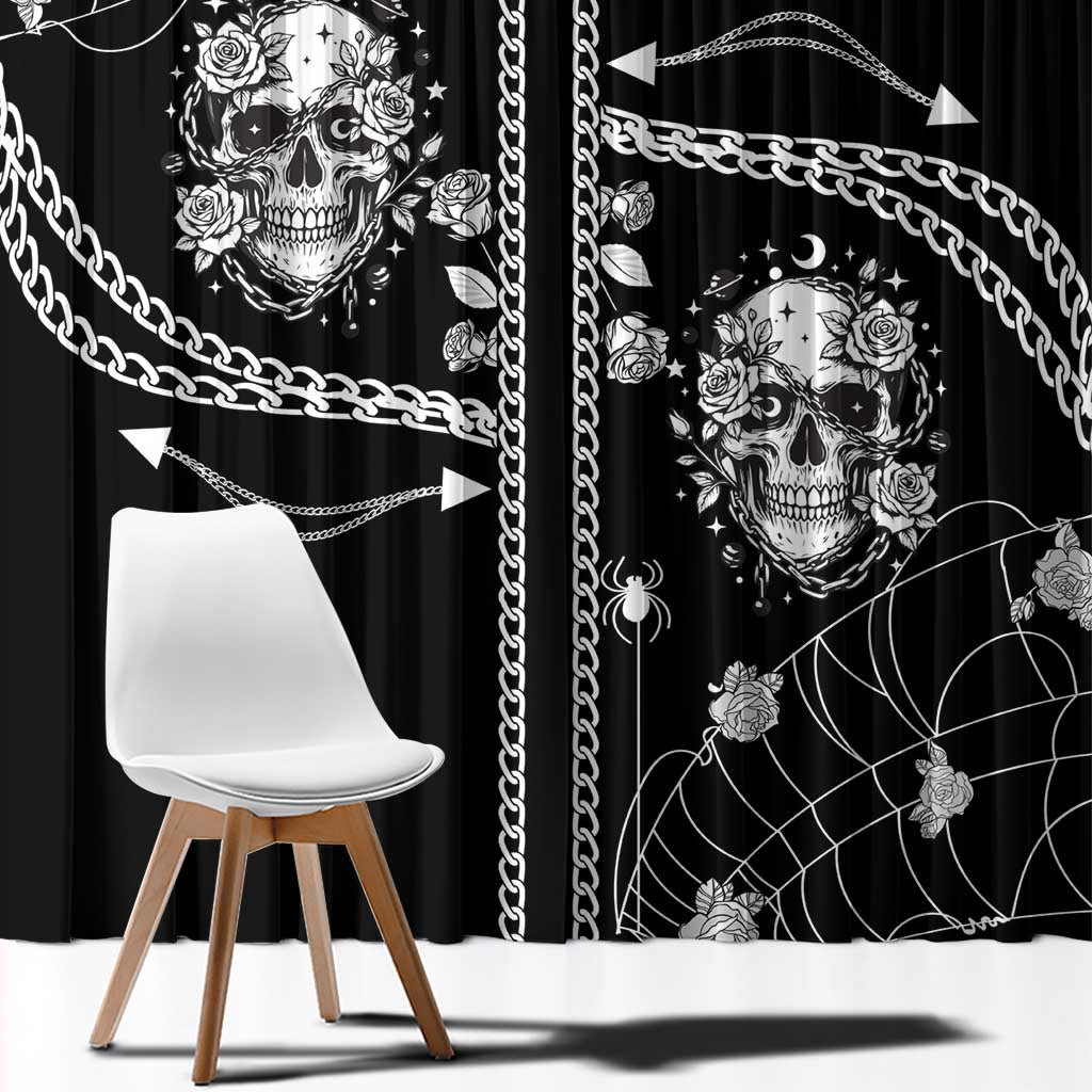 Western Gothic Yoke Window Curtain Skull Rose With Spider - Wonder Print Shop