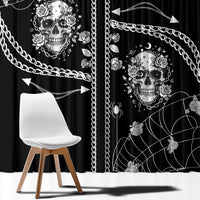 Western Gothic Yoke Window Curtain Skull Rose With Spider - Wonder Print Shop