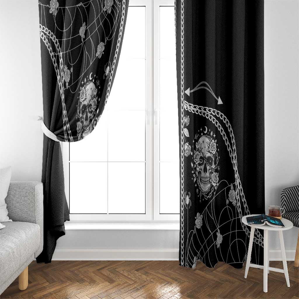 Western Gothic Yoke Window Curtain Skull Rose With Spider - Wonder Print Shop