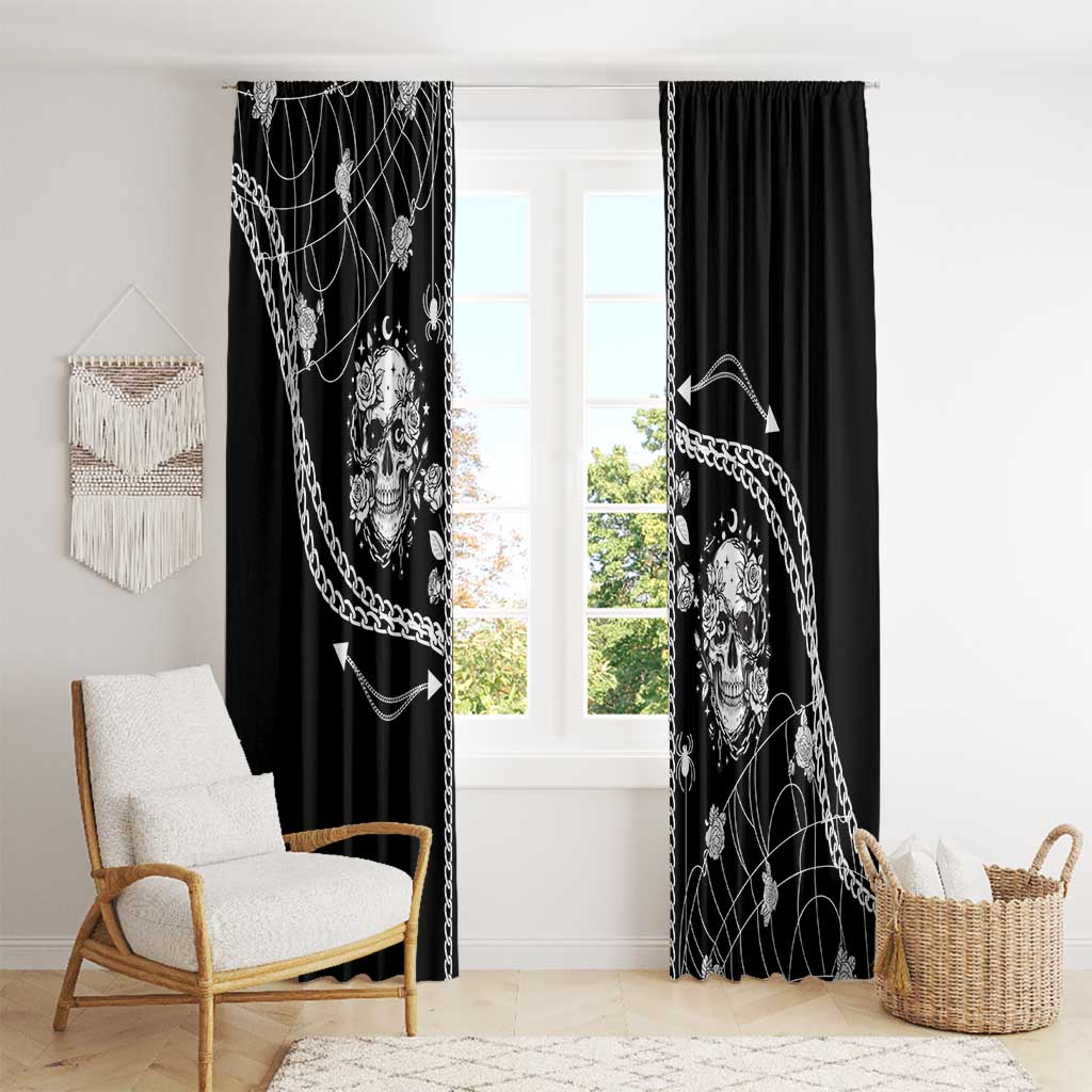 Western Gothic Yoke Window Curtain Skull Rose With Spider - Wonder Print Shop