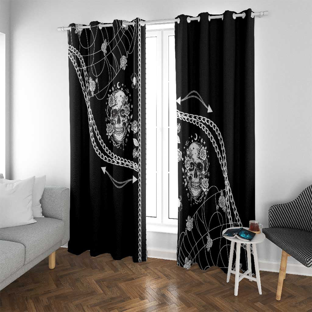Western Gothic Yoke Window Curtain Skull Rose With Spider - Wonder Print Shop