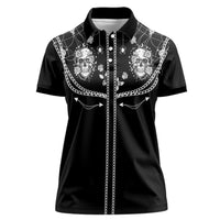 Western Gothic Yoke Women Polo Shirt Skull Rose With Spider - Wonder Print Shop