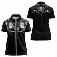 Western Gothic Yoke Women Polo Shirt Skull Rose With Spider - Wonder Print Shop