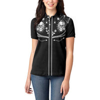 Western Gothic Yoke Women Polo Shirt Skull Rose With Spider - Wonder Print Shop