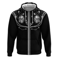 Western Gothic Yoke Zip Hoodie Skull Rose With Spider - Wonder Print Shop