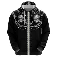 Western Gothic Yoke Zip Hoodie Skull Rose With Spider - Wonder Print Shop