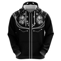 Western Gothic Yoke Zip Hoodie Skull Rose With Spider - Wonder Print Shop