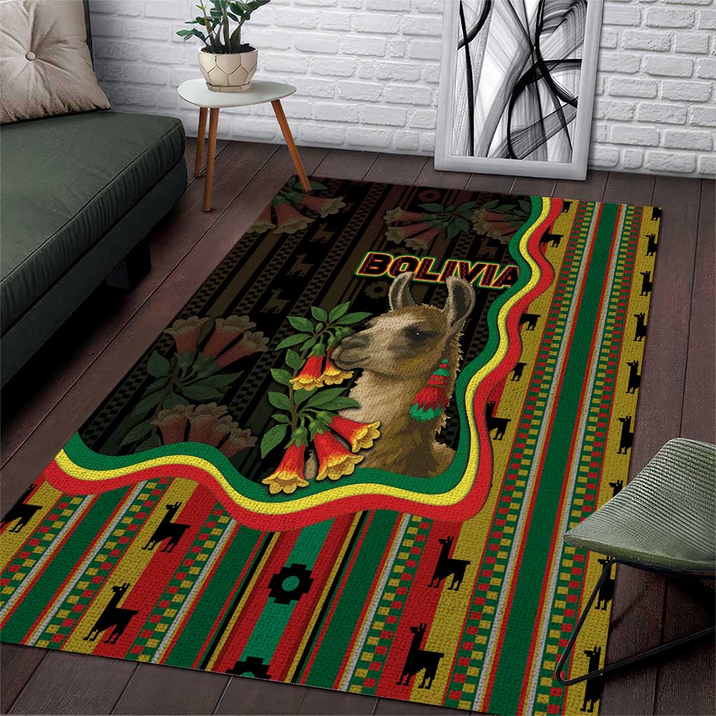 Bolivia Area Rug The Llama With Kantuta Over Andean Patterns - Wonder Print Shop