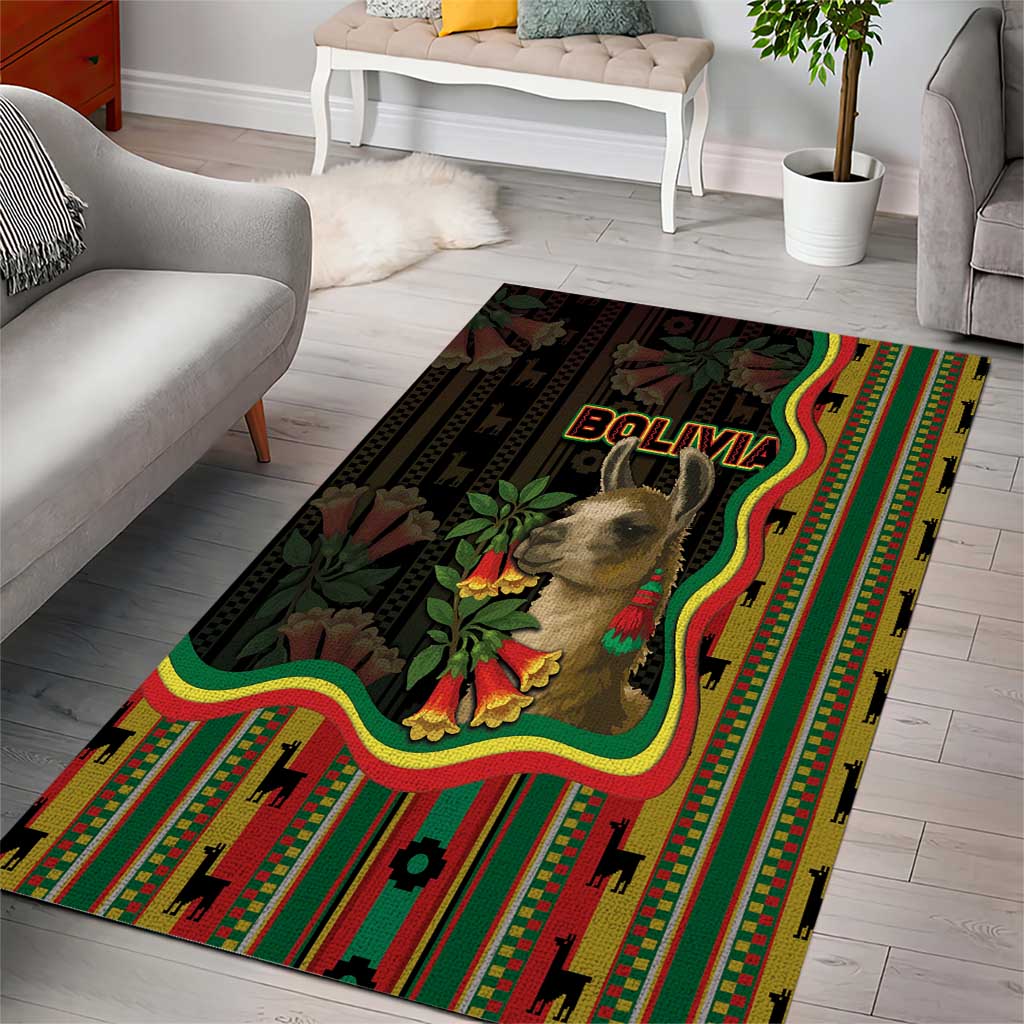 Bolivia Area Rug The Llama With Kantuta Over Andean Patterns - Wonder Print Shop