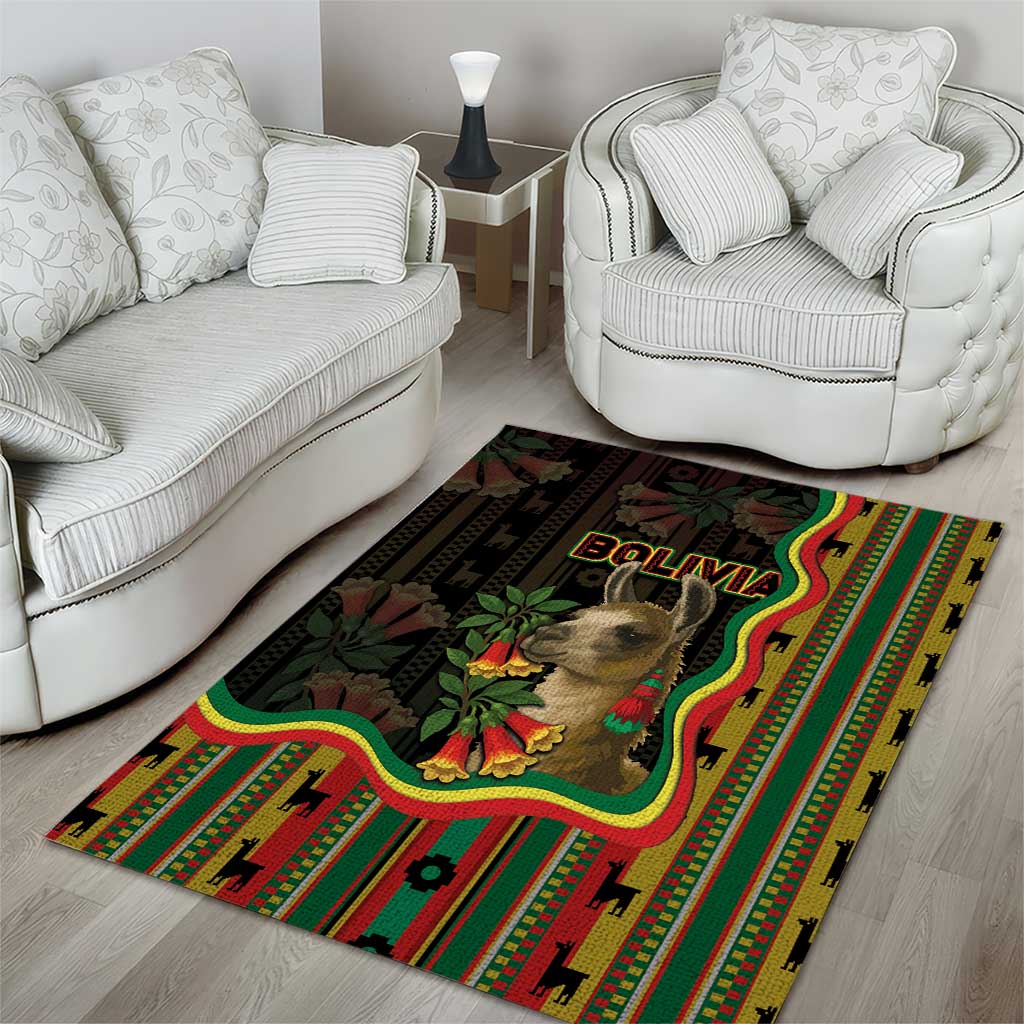 Bolivia Area Rug The Llama With Kantuta Over Andean Patterns - Wonder Print Shop