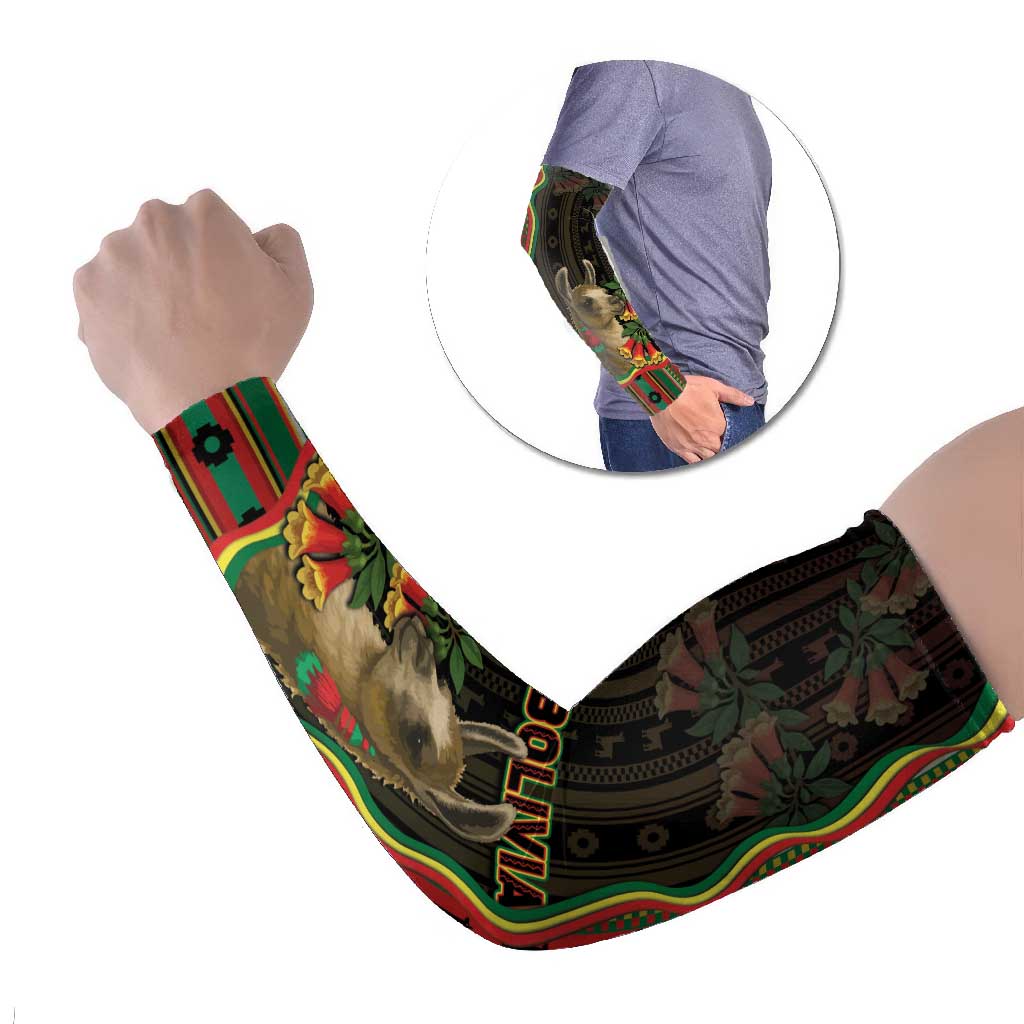 Bolivia Arm Sleeves The Llama With Kantuta Over Andean Patterns - Wonder Print Shop