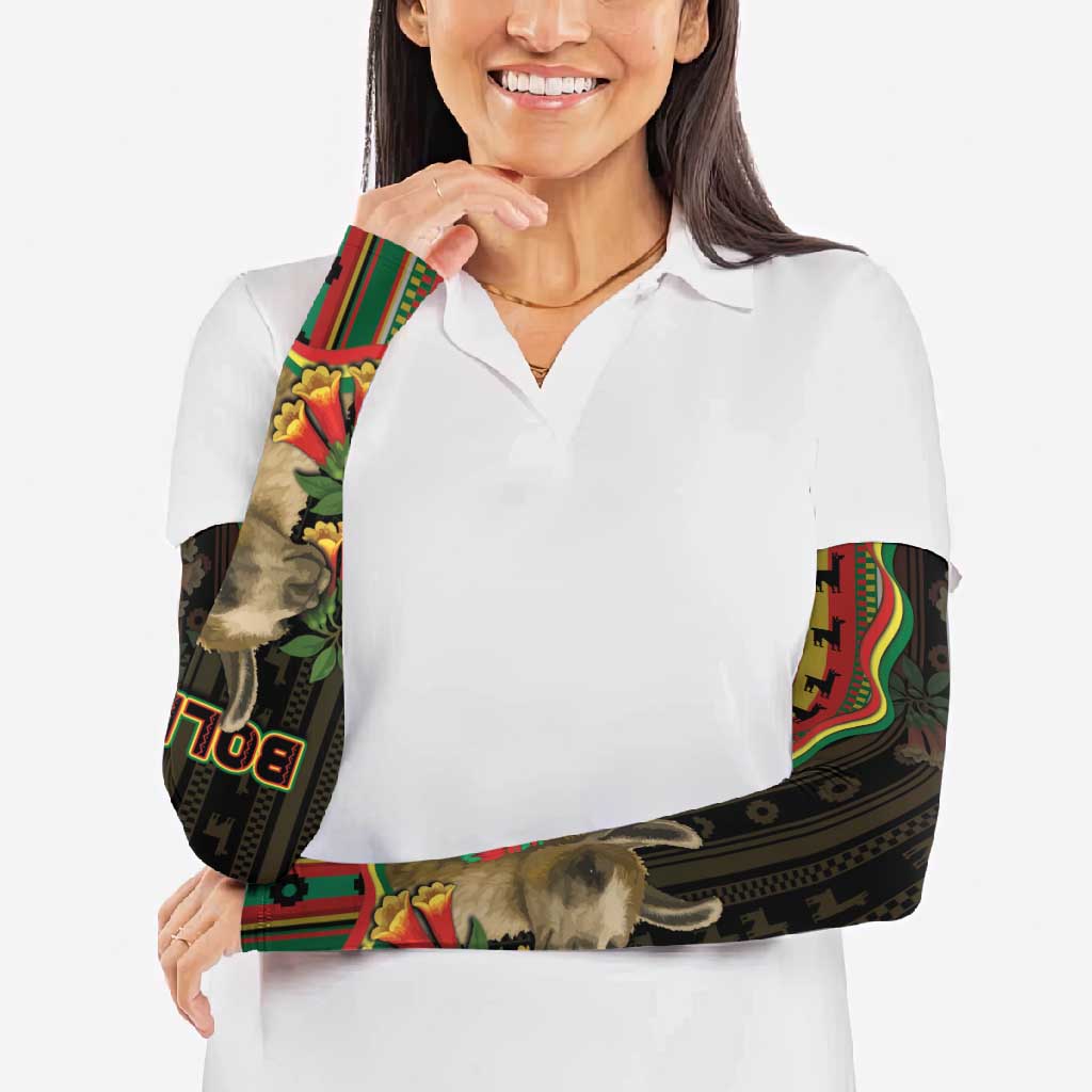 Bolivia Arm Sleeves The Llama With Kantuta Over Andean Patterns - Wonder Print Shop