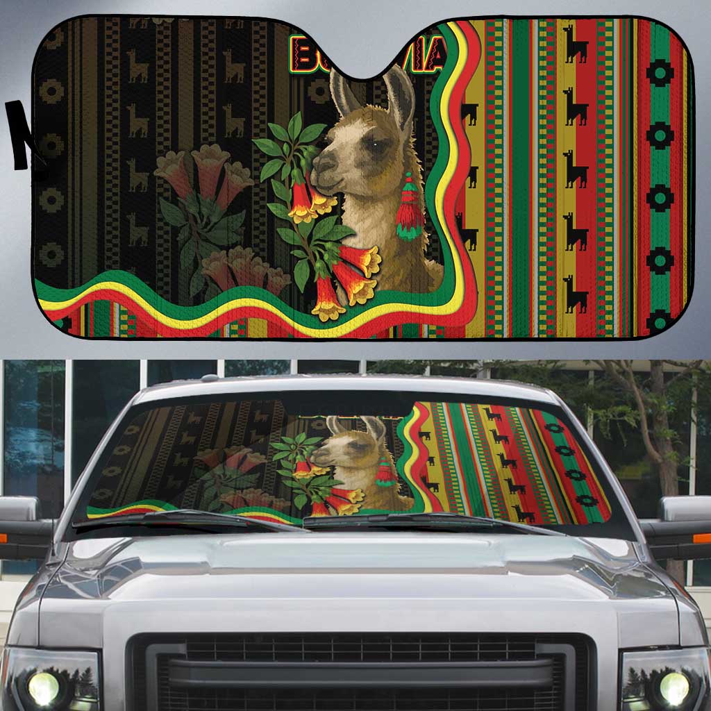 Bolivia Auto Sun Shade The Llama With Kantuta Over Andean Patterns - Wonder Print Shop