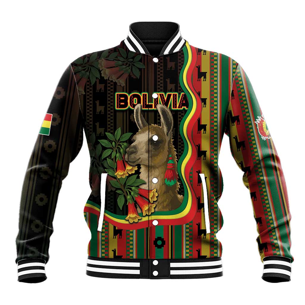 Bolivia Baseball Jacket The Llama With Kantuta Over Andean Patterns - Wonder Print Shop