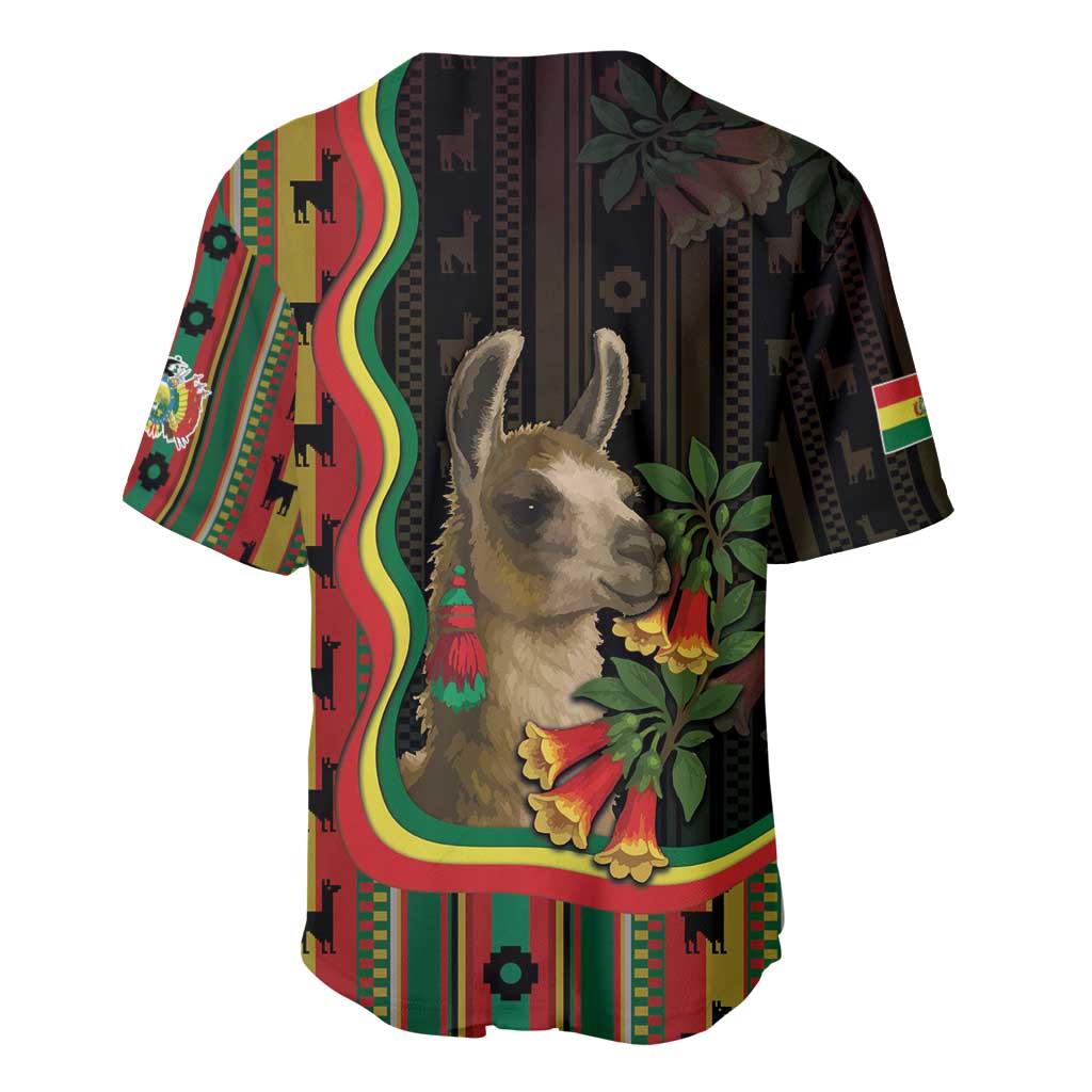 Bolivia Baseball Jersey The Llama With Kantuta Over Andean Patterns - Wonder Print Shop