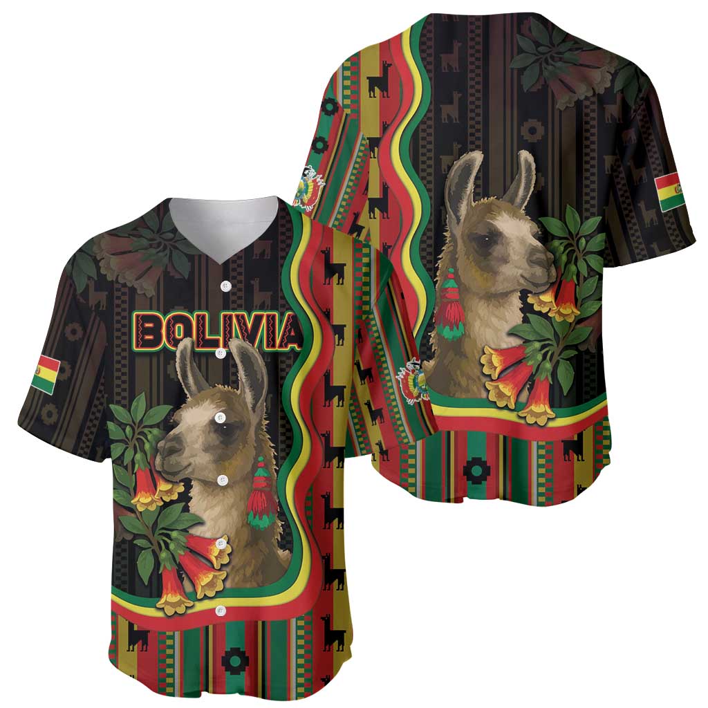 Bolivia Baseball Jersey The Llama With Kantuta Over Andean Patterns - Wonder Print Shop
