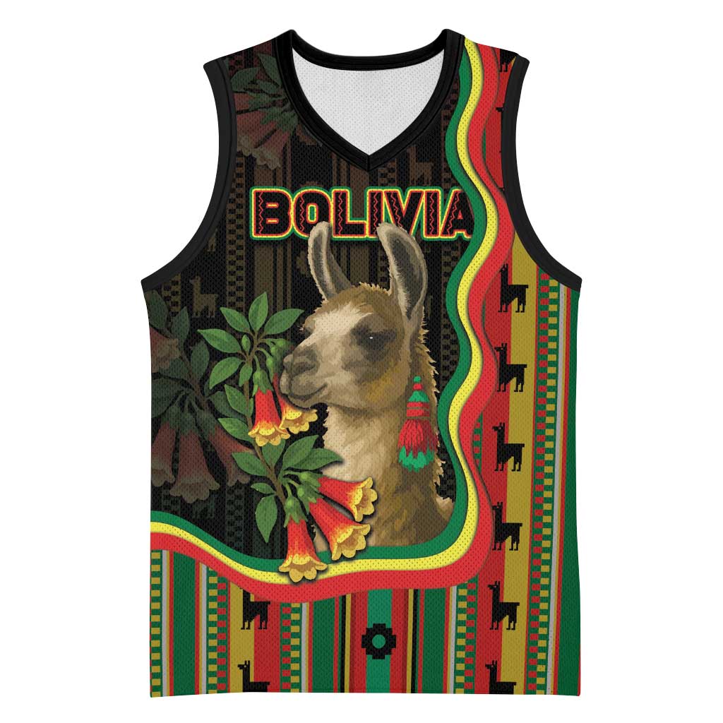 Bolivia Basketball Jersey The Llama With Kantuta Over Andean Patterns - Wonder Print Shop