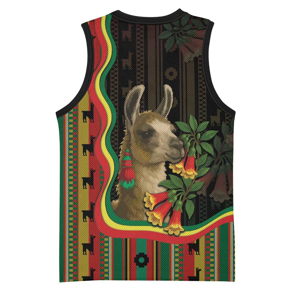 Bolivia Basketball Jersey The Llama With Kantuta Over Andean Patterns - Wonder Print Shop