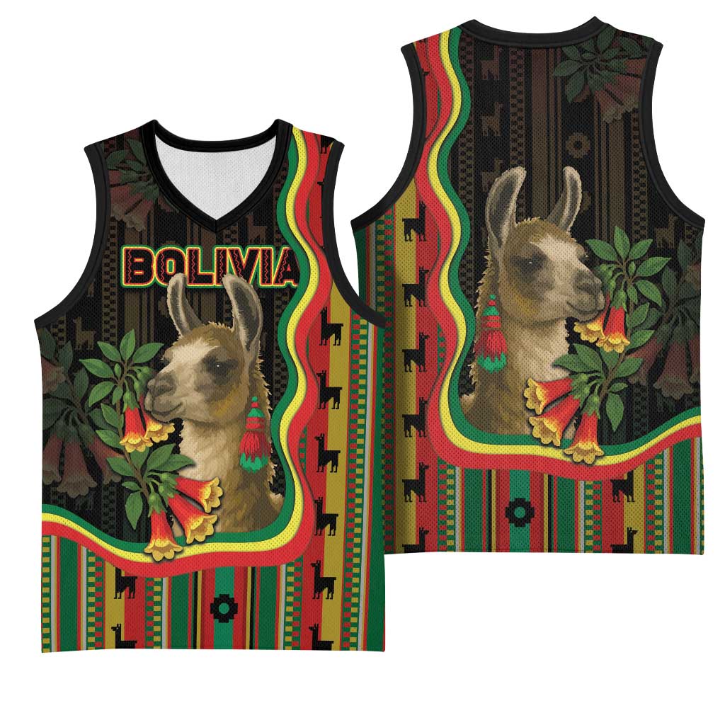 Bolivia Basketball Jersey The Llama With Kantuta Over Andean Patterns - Wonder Print Shop