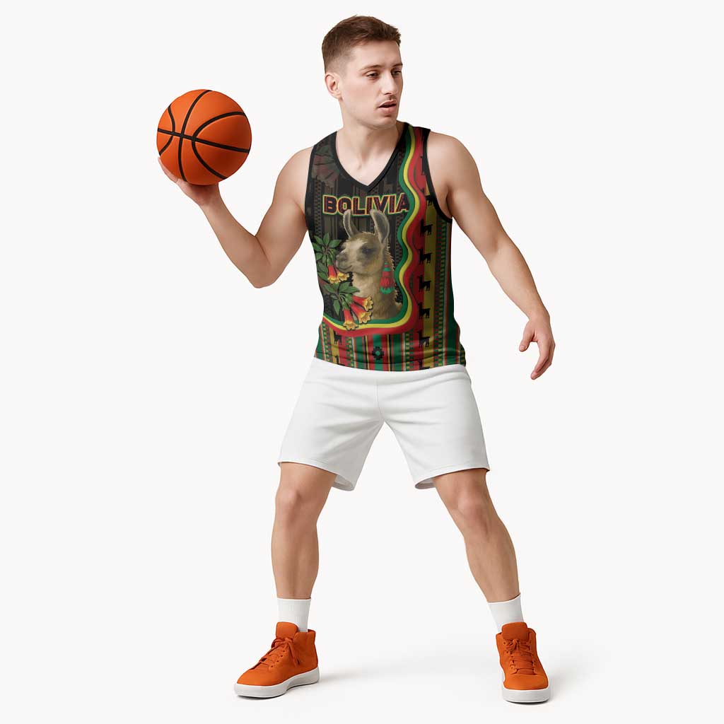 Bolivia Basketball Jersey The Llama With Kantuta Over Andean Patterns - Wonder Print Shop