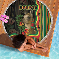 Bolivia Beach Blanket The Llama With Kantuta Over Andean Patterns - Wonder Print Shop