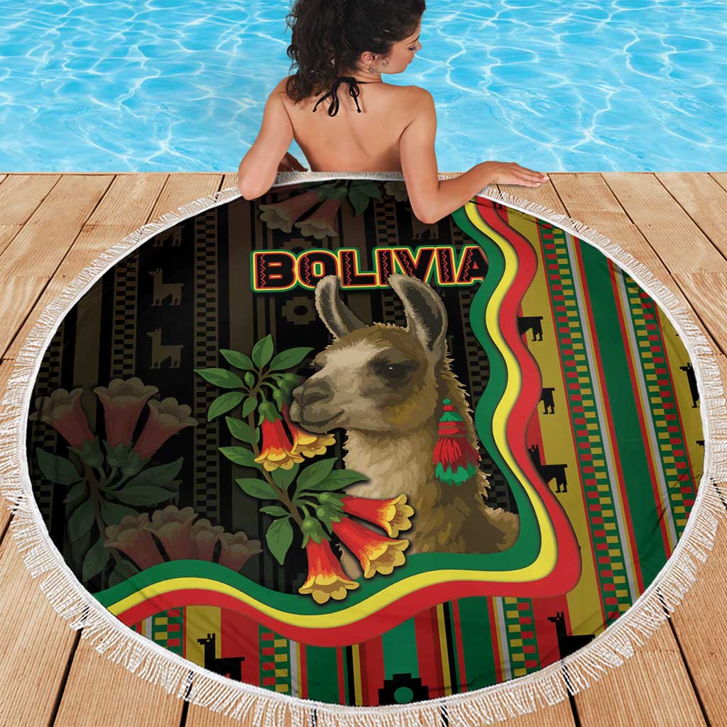 Bolivia Beach Blanket The Llama With Kantuta Over Andean Patterns - Wonder Print Shop