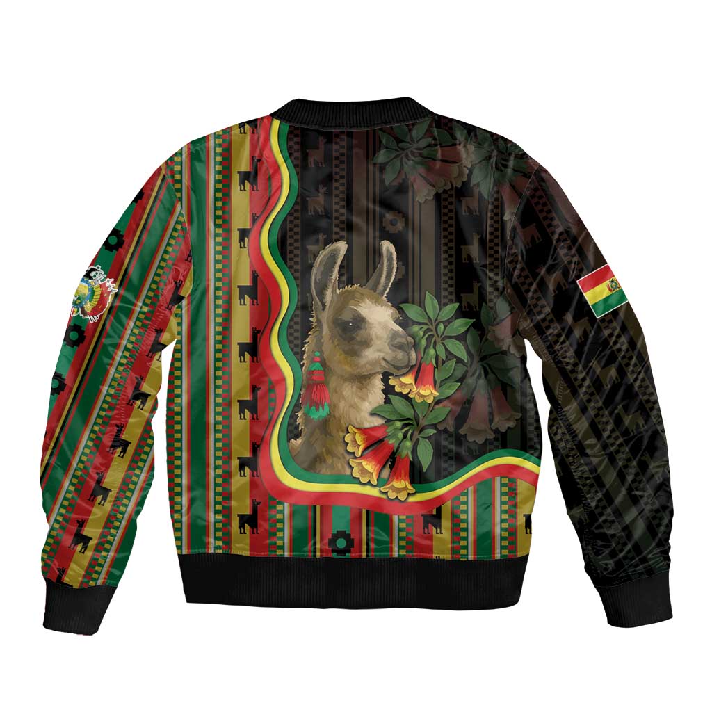 Bolivia Bomber Jacket The Llama With Kantuta Over Andean Patterns - Wonder Print Shop