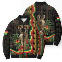 Bolivia Bomber Puffer Jacket The Llama With Kantuta Over Andean Patterns - Wonder Print Shop