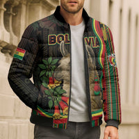 Bolivia Bomber Puffer Jacket The Llama With Kantuta Over Andean Patterns - Wonder Print Shop